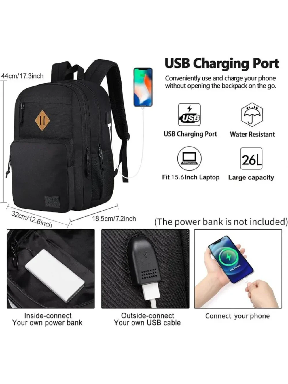 Stylish Anti-Theft Laptop Backpack with USB Charging, Water-Resistant Travel Bag